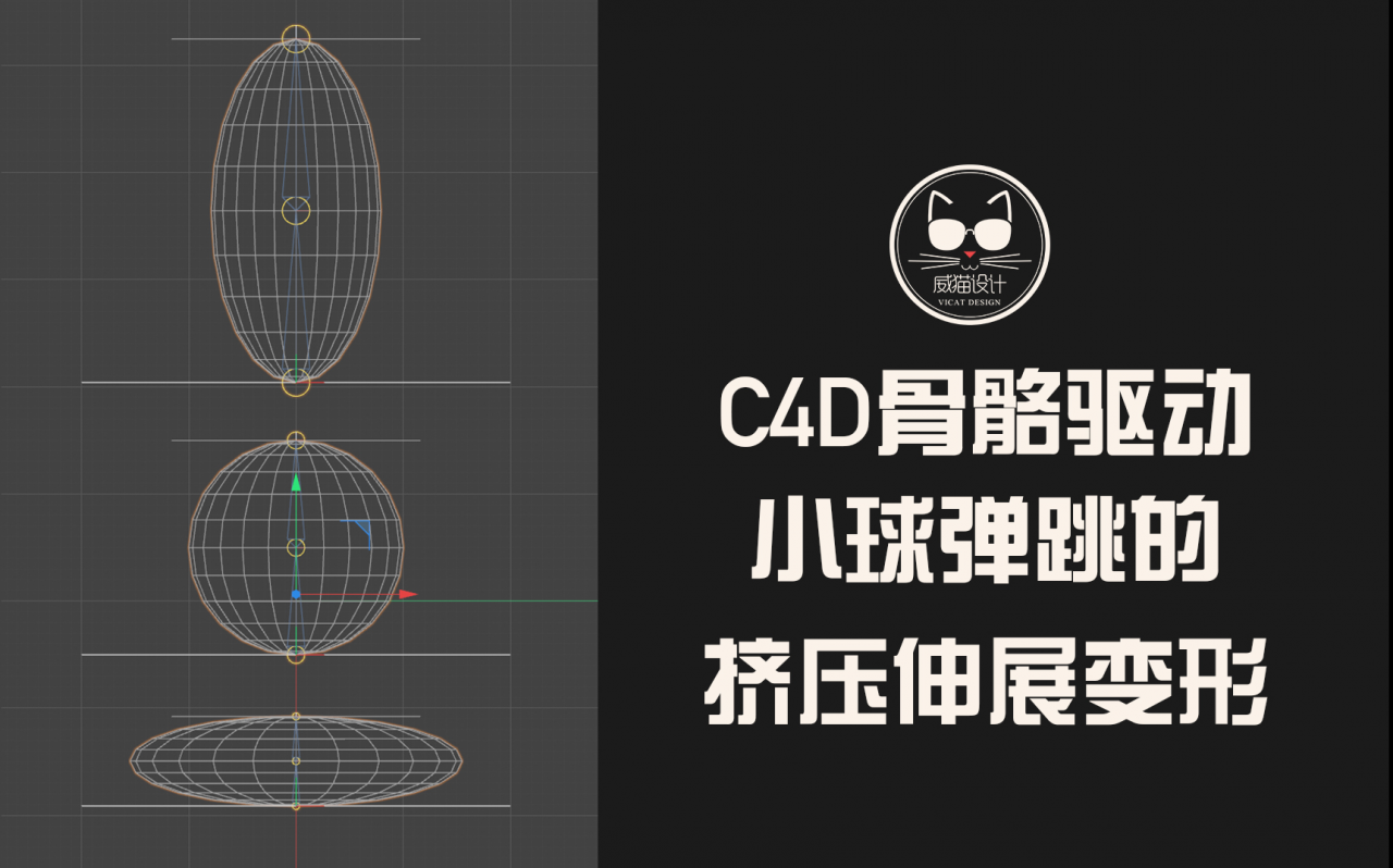 C4D骨骼绑定妙用：用骨骼驱动小球弹跳时的挤压伸展变形，Q弹调皮！