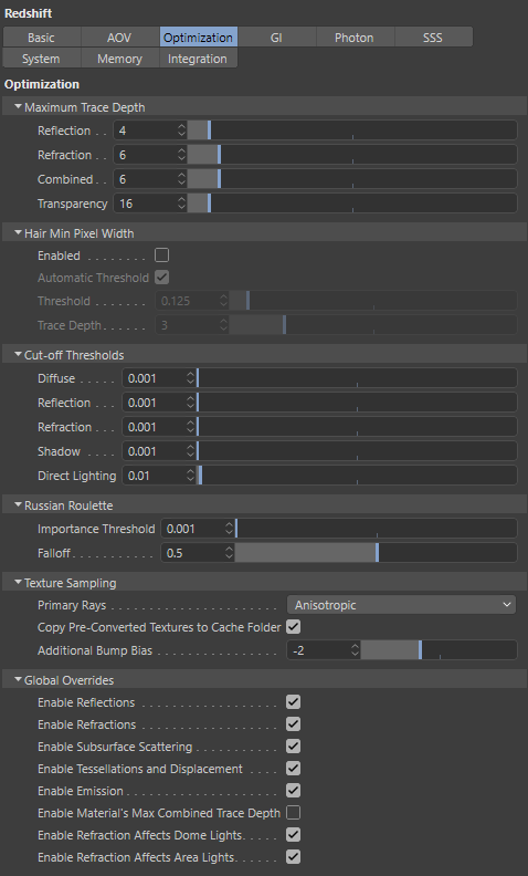 Optimizations 优化—RS渲染设置—Redshift红移中文帮助文档手册