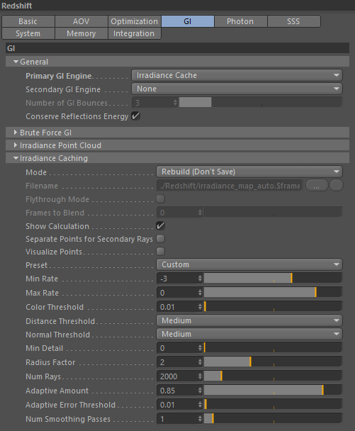 C4D周练作业-The Irradiance Cache GI Engine 辐照缓存 GI 引擎—RS渲染设置—Redshift红移中文帮助文档手册-苦七君