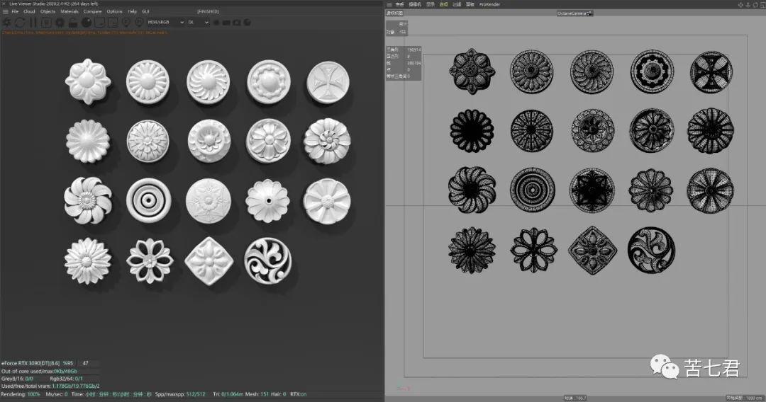 C4D周练作业-150种建筑装饰木雕画笔雕刻预设+三维模型-苦七君